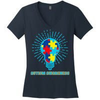 Autism Awareness Puzzle Light Bulb Women's V-Neck T-Shirt