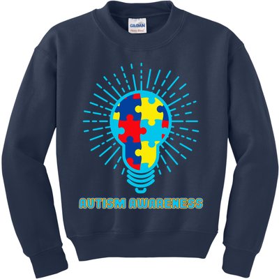 Autism Awareness Puzzle Light Bulb Kids Sweatshirt