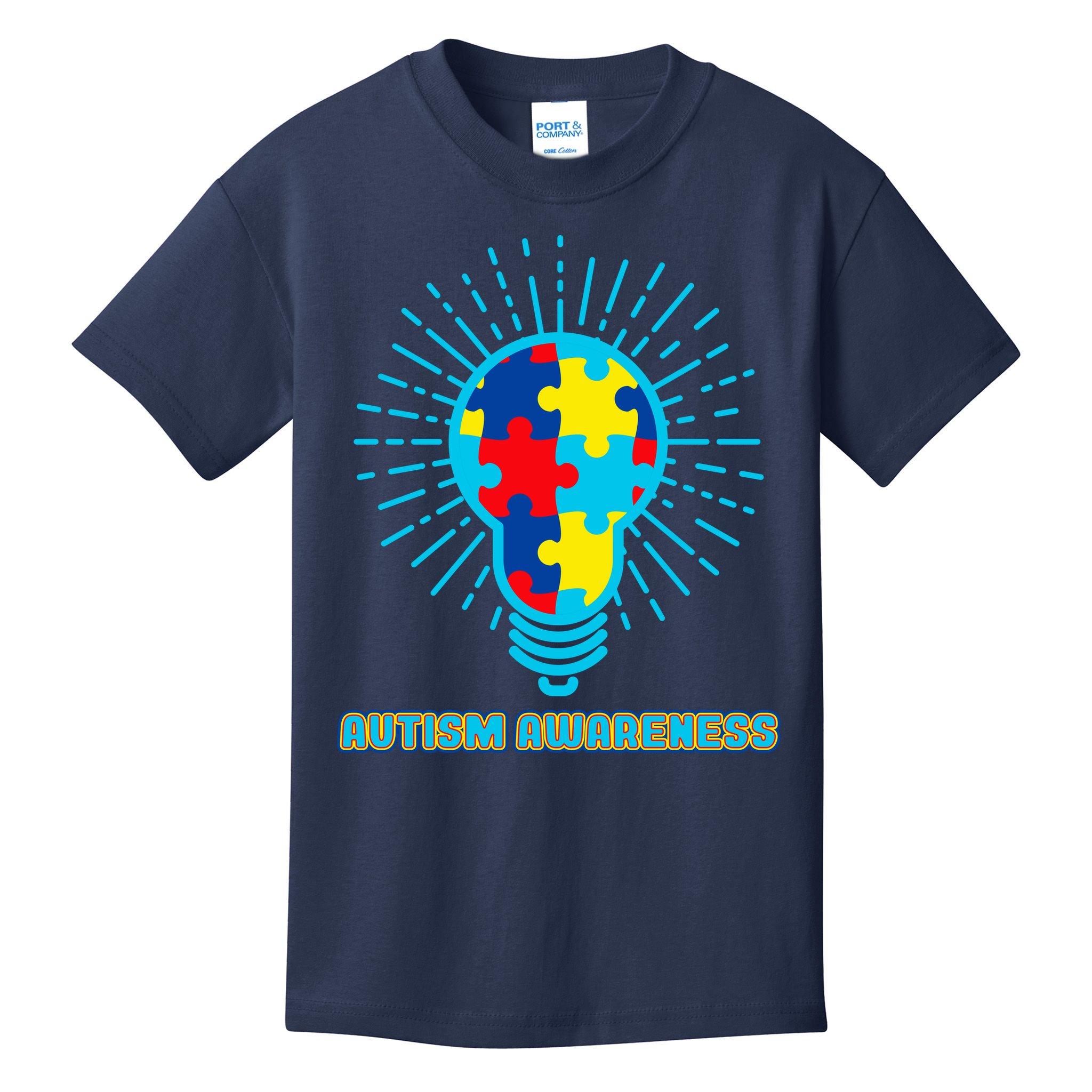 Autism Awareness Puzzle Light Bulb Kids T-Shirt