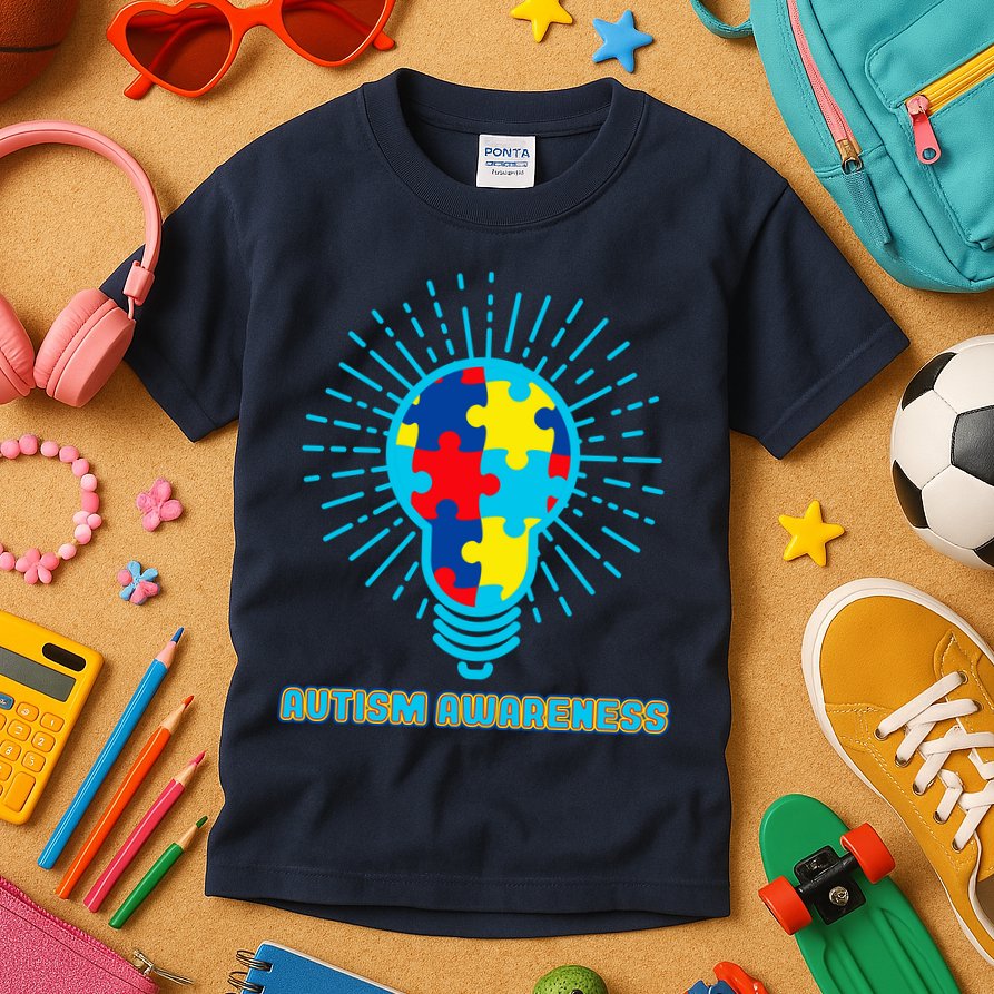 Autism Awareness Puzzle Light Bulb Kids T-Shirt