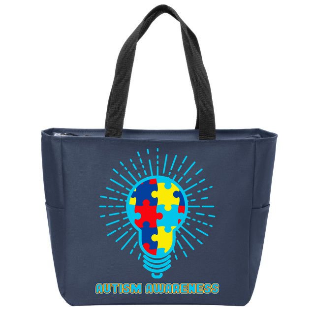 Autism Awareness Puzzle Light Bulb Zip Tote Bag