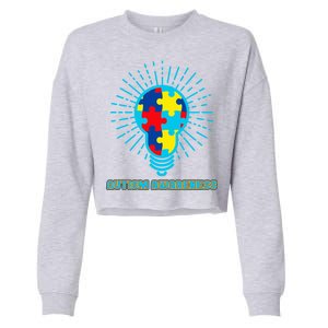 Autism Awareness Puzzle Light Bulb Cropped Pullover Crew