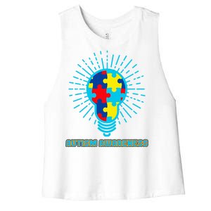 Autism Awareness Puzzle Light Bulb Women's Racerback Cropped Tank