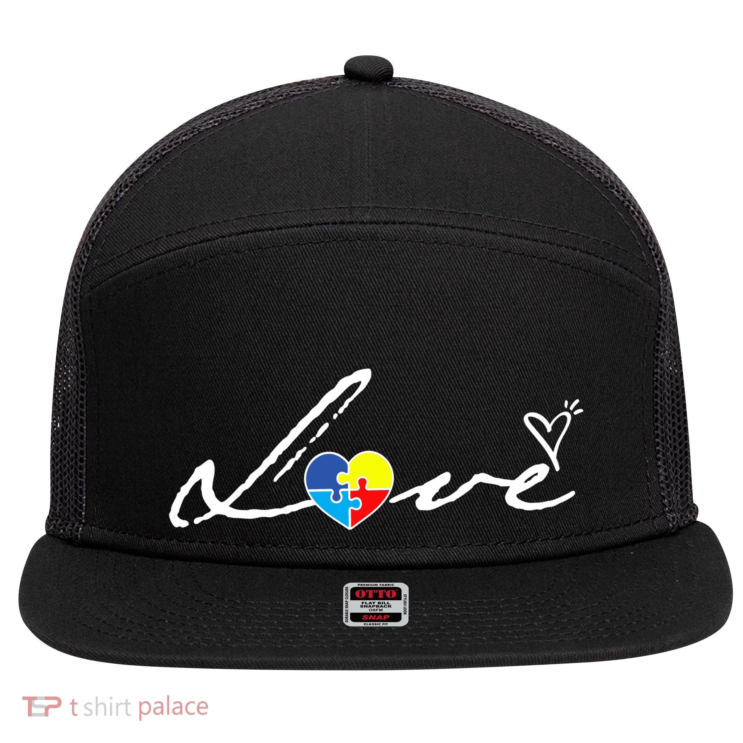 Autism Awareness Puzzle Piece Heart 7 Panel Mesh Trucker Snapback Hat