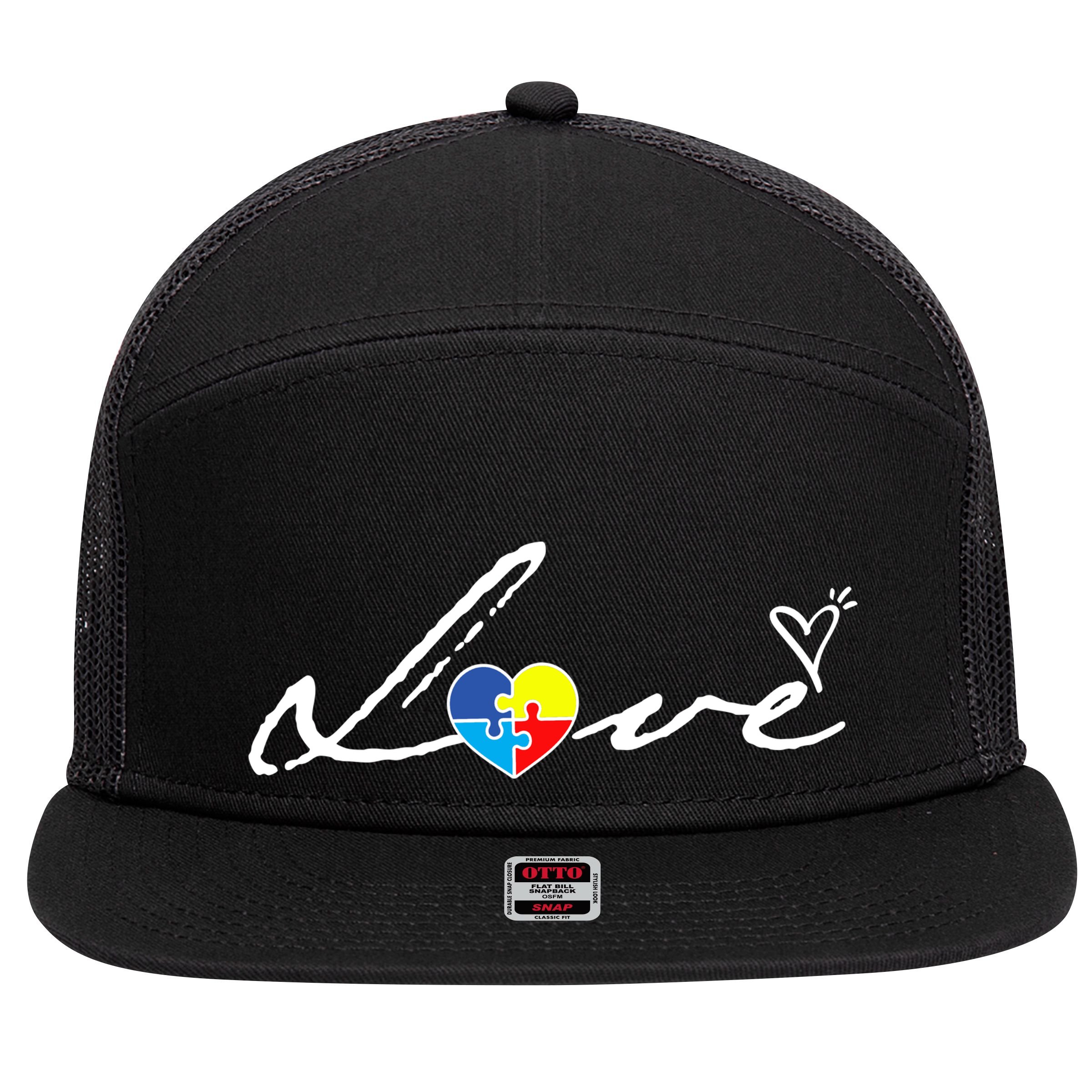 Autism Awareness Puzzle Piece Heart 7 Panel Mesh Trucker Snapback Hat