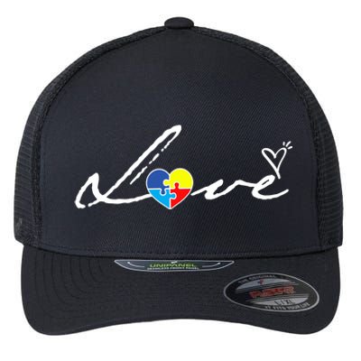 Autism Awareness Puzzle Piece Heart Flexfit Unipanel Trucker Cap