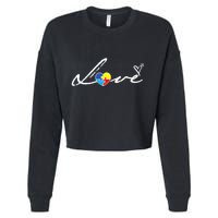 Autism Awareness Puzzle Piece Heart Cropped Pullover Crew