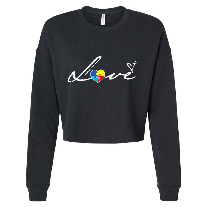 Autism Awareness Puzzle Piece Heart Cropped Pullover Crew