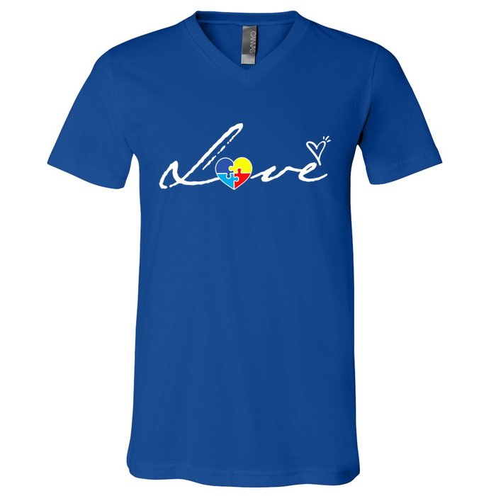 Autism Awareness Puzzle Piece Heart V-Neck T-Shirt