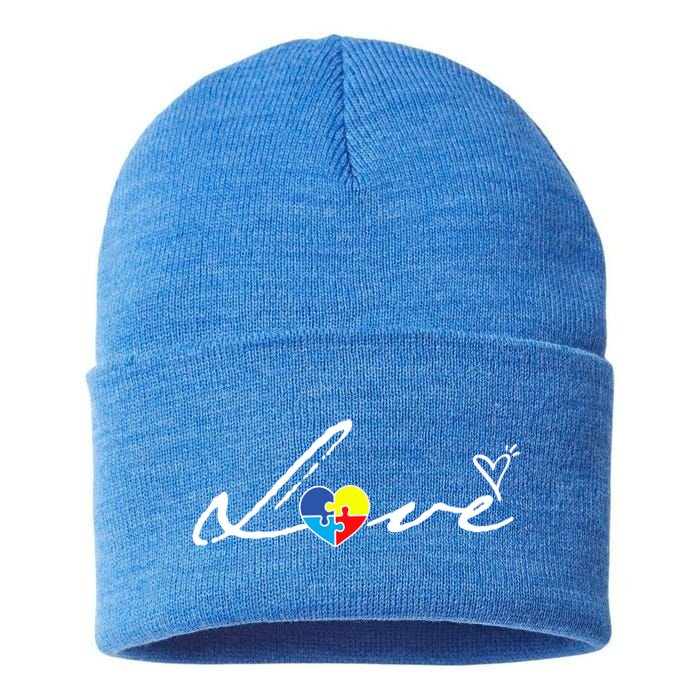 Autism Awareness Puzzle Piece Heart Sustainable Knit Beanie