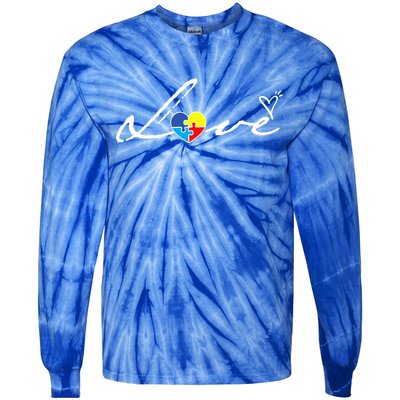 Autism Awareness Puzzle Piece Heart Tie-Dye Long Sleeve Shirt