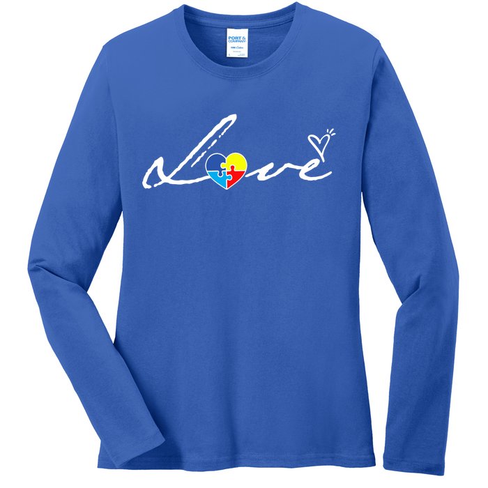 Autism Awareness Puzzle Piece Heart Ladies Long Sleeve Shirt