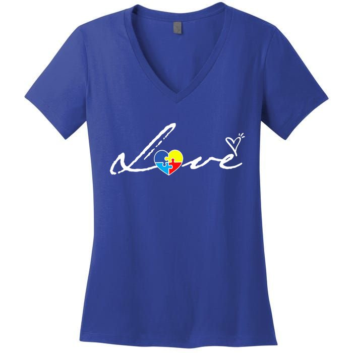 Autism Awareness Puzzle Piece Heart Women's V-Neck T-Shirt