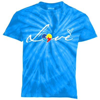 Autism Awareness Puzzle Piece Heart Kids Tie-Dye T-Shirt