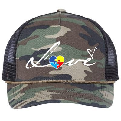 Autism Awareness Puzzle Piece Heart Retro Rope Trucker Hat Cap