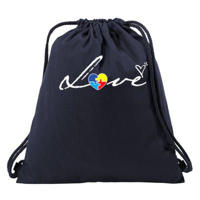 Autism Awareness Puzzle Piece Heart Drawstring Bag