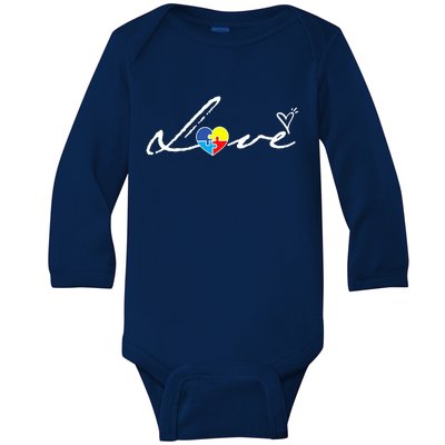 Autism Awareness Puzzle Piece Heart Baby Long Sleeve Bodysuit