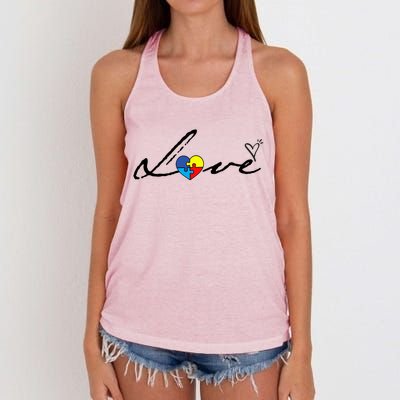 Autism Awareness Puzzle Piece Heart Women's Knotted Racerback Tank