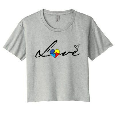 Autism Awareness Puzzle Piece Heart Women's Crop Top Tee