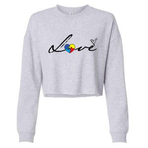 Autism Awareness Puzzle Piece Heart Cropped Pullover Crew