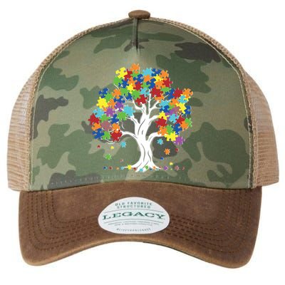 Autism Awareness Puzzle Piece Tree Legacy Tie Dye Trucker Hat