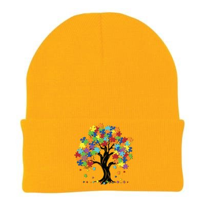 Autism Awareness Puzzle Piece Tree Knit Cap Winter Beanie