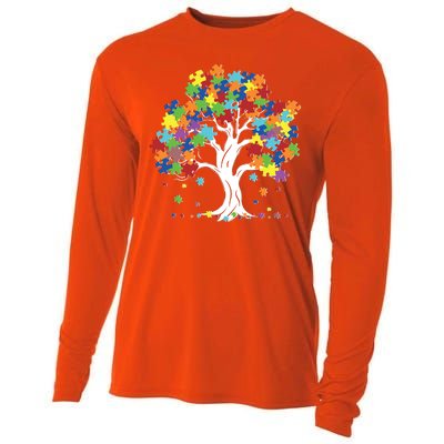 Autism Awareness Puzzle Piece Tree Cooling Performance Long Sleeve Crew