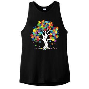 Autism Awareness Puzzle Piece Tree Ladies PosiCharge Tri-Blend Wicking Tank