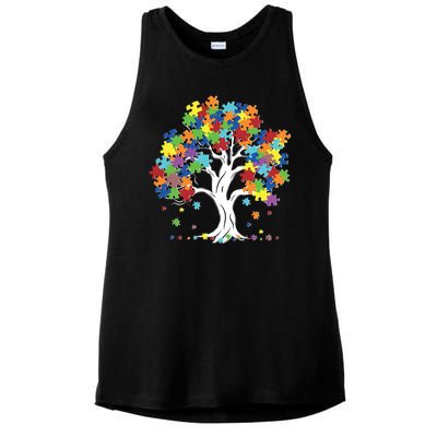 Autism Awareness Puzzle Piece Tree Ladies PosiCharge Tri-Blend Wicking Tank