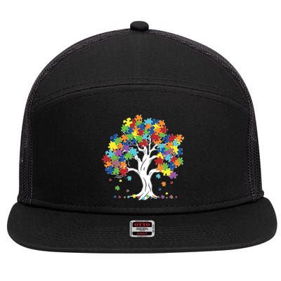 Autism Awareness Puzzle Piece Tree 7 Panel Mesh Trucker Snapback Hat