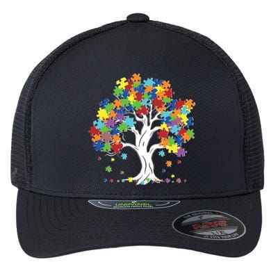 Autism Awareness Puzzle Piece Tree Flexfit Unipanel Trucker Cap