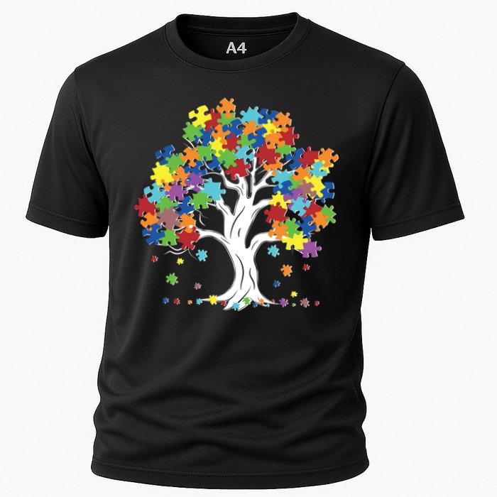 Autism Awareness Puzzle Piece Tree Cooling Performance Crew T-Shirt