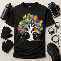 Autism Awareness Puzzle Piece Tree Cooling Performance Crew T-Shirt