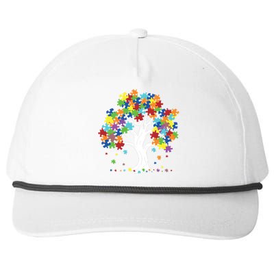 Autism Awareness Puzzle Piece Tree Snapback Five-Panel Rope Hat