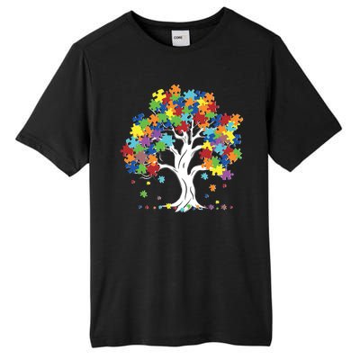 Autism Awareness Puzzle Piece Tree Tall Fusion ChromaSoft Performance T-Shirt