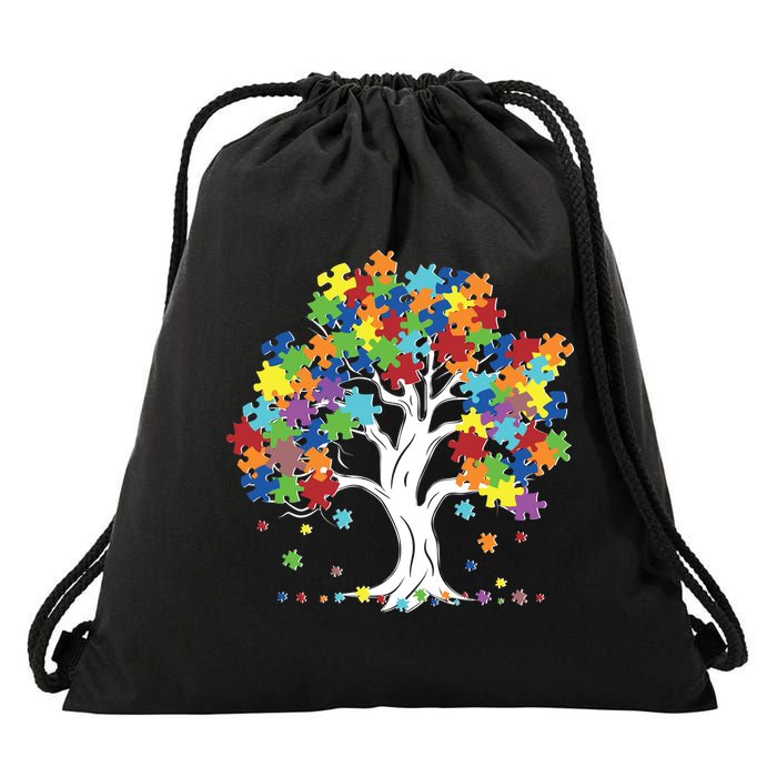 Autism Awareness Puzzle Piece Tree Drawstring Bag