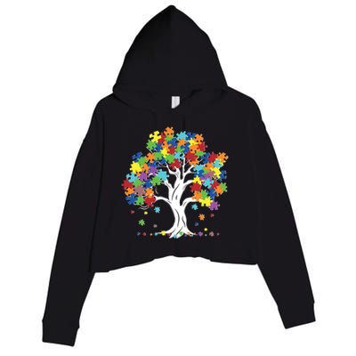 Autism Awareness Puzzle Piece Tree Crop Fleece Hoodie