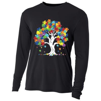 Autism Awareness Puzzle Piece Tree Cooling Performance Long Sleeve Crew