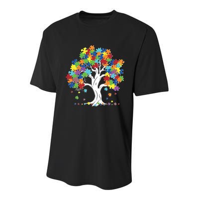 Autism Awareness Puzzle Piece Tree Youth Performance Sprint T-Shirt