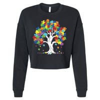 Autism Awareness Puzzle Piece Tree Cropped Pullover Crew