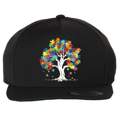 Autism Awareness Puzzle Piece Tree Wool Snapback Cap