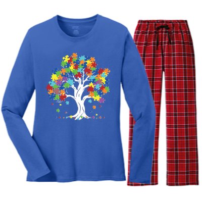 Autism Awareness Puzzle Piece Tree Women's Long Sleeve Flannel Pajama Set 