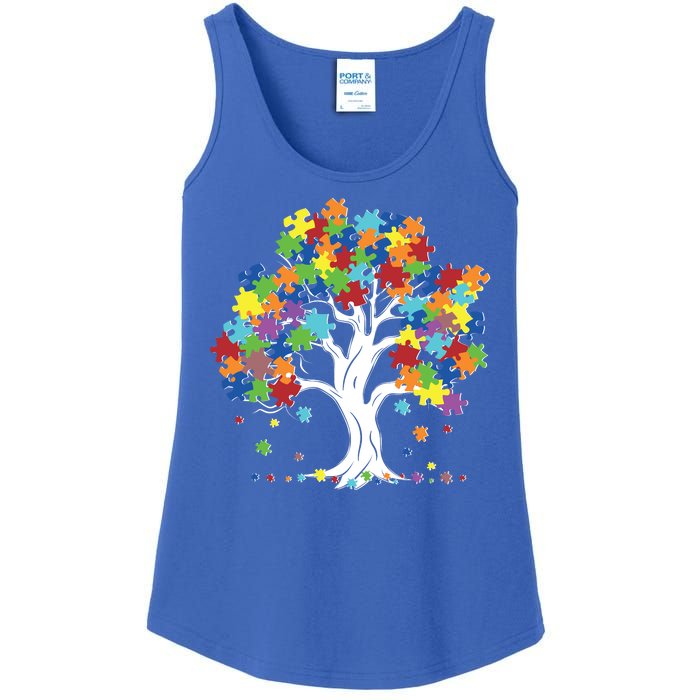 Autism Awareness Puzzle Piece Tree Ladies Essential Tank