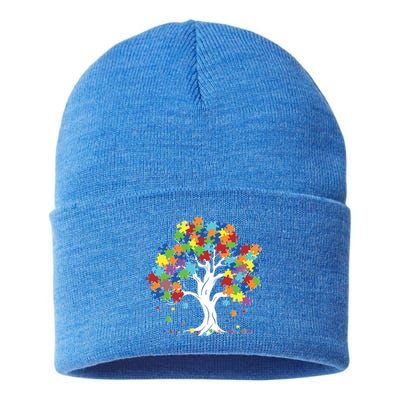 Autism Awareness Puzzle Piece Tree Sustainable Knit Beanie