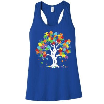 Autism Awareness Puzzle Piece Tree Women's Racerback Tank