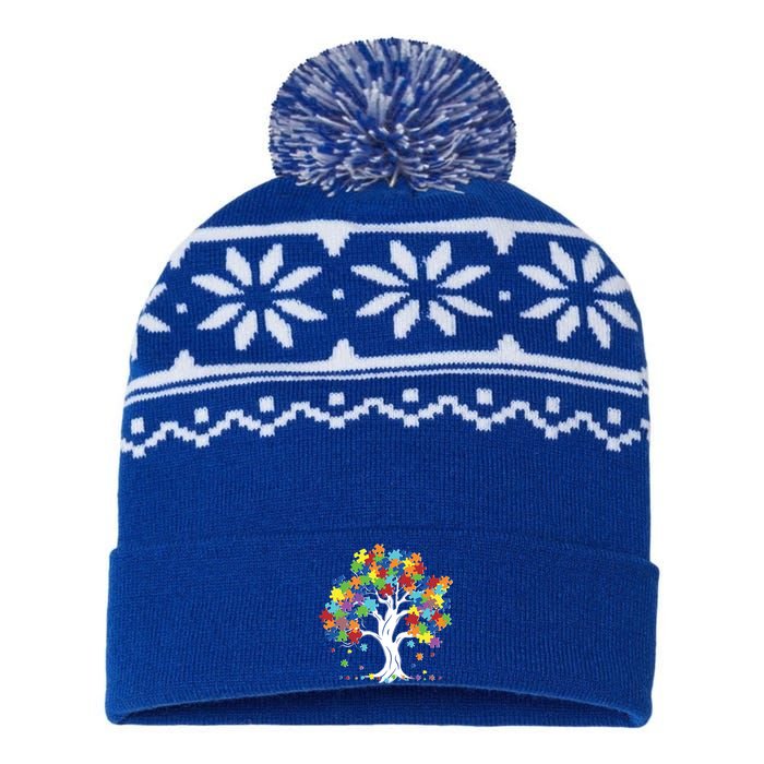 Autism Awareness Puzzle Piece Tree USA-Made Snowflake Beanie