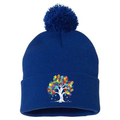 Autism Awareness Puzzle Piece Tree Pom Pom 12in Knit Beanie