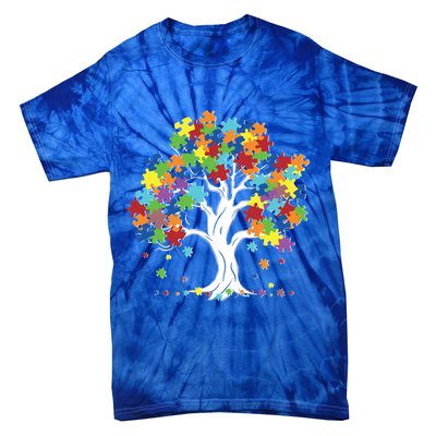 Autism Awareness Puzzle Piece Tree Tie-Dye T-Shirt