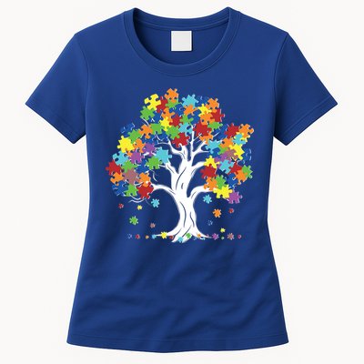 Autism Awareness Puzzle Piece Tree Womens T-Shirt