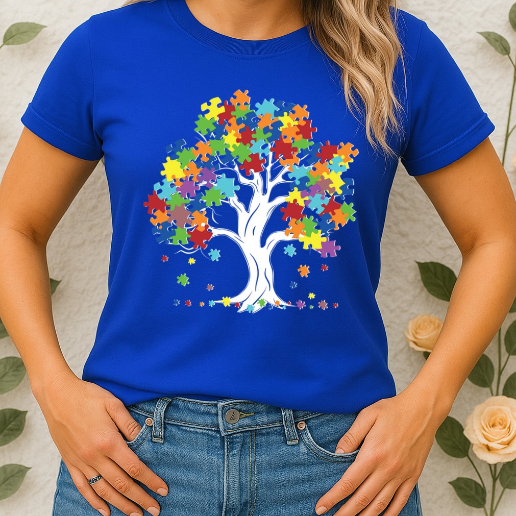 Autism Awareness Puzzle Piece Tree Womens T-Shirt